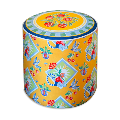 Baci Milano Dolce Far Niente Desenli Mavi Kadife Dokulu Puf Ø 45 cm; H 45 cm