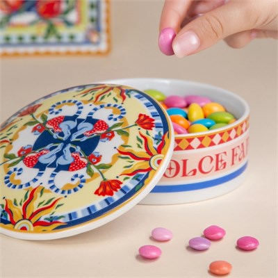 Baci Milano Dolce Far Niente Desenli Yuvarlak Porselen Kutu 13 cm