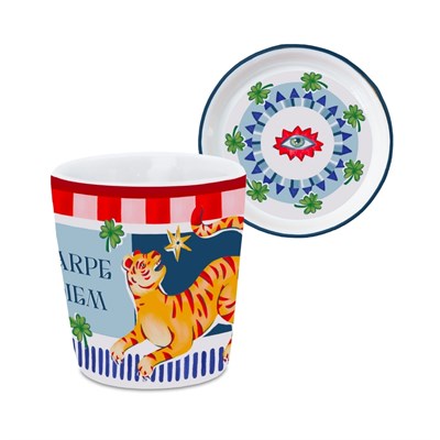 Baci Milano Dolce Far Niente Kaplan Desenli Kapaklı/Tabaklı Espresso Bardağı   Ø 5,5 cm, H 7 cm