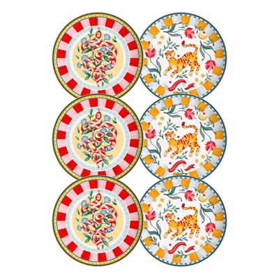 Baci Milano Dolce Far Niente Karışık Desenli 6 Parça Mix Porselen Pasta Tabağı 22 cm