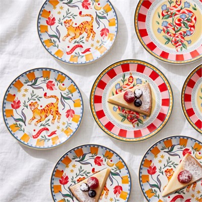 Baci Milano Dolce Far Niente Karışık Desenli 6 Parça Mix Porselen Pasta Tabağı 22 cm