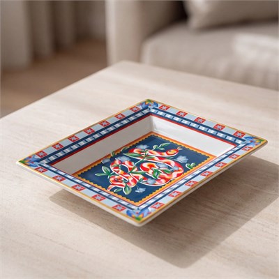 Baci Milano Dolce Far Niente Mavi Desenli Dikdörtgen Porselen Tabak 19,5x15,5 cm