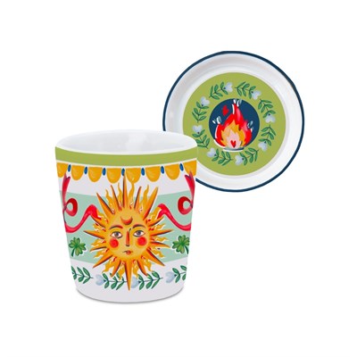 Baci Milano Dolce Far Niente Yeşil Güneş Desenli Kapaklı/Tabaklı Espresso Bardağı   Ø 5,5 cm, H 7 cm