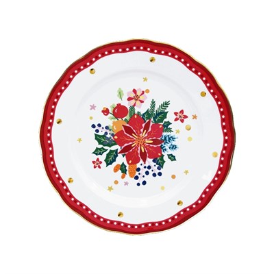 Baci Milano Mamma Mia Çiçek Desenli Kırmızı Servis Tabağı 28 cm