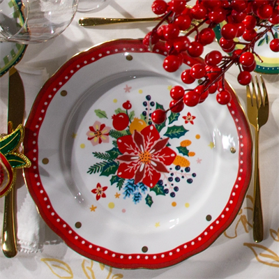 Baci Milano Mamma Mia Çiçek Desenli Kırmızı Servis Tabağı 28 cm