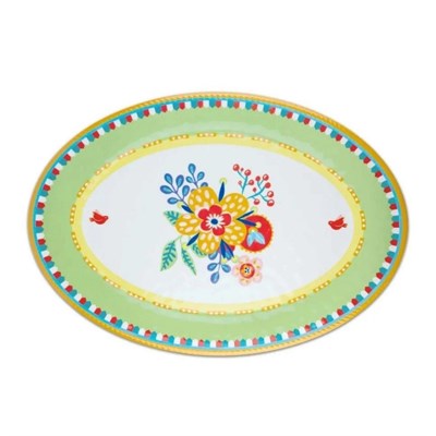 Baci Milano Mamma Mia Çiçek Desenli Oval Servis Tabağı 50 cm x 35 cm
