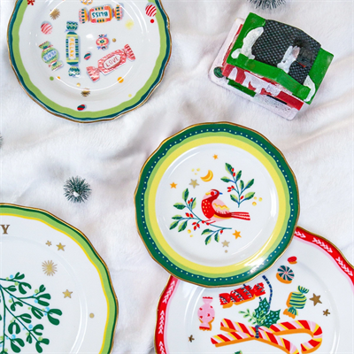 Baci Milano Mamma Mia Kuş Desenli Yeşil Pasta Tabağı 16 cm