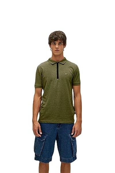 Bad Bear Cord Haki Yeşil Polo Yaka Fermuarlı Erkek T-Shirt