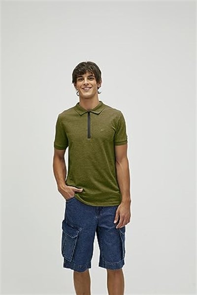 Bad Bear Cord Haki Yeşil Polo Yaka Fermuarlı Erkek T-Shirt