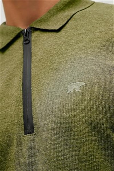 Bad Bear Cord Haki Yeşil Polo Yaka Fermuarlı Erkek T-Shirt