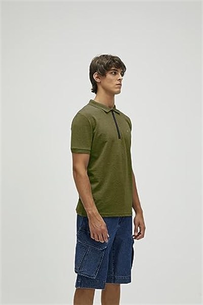 Bad Bear Cord Haki Yeşil Polo Yaka Fermuarlı Erkek T-Shirt