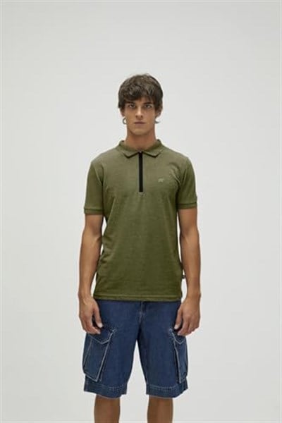 Bad Bear Cord Haki Yeşil Polo Yaka Fermuarlı Erkek T-Shirt