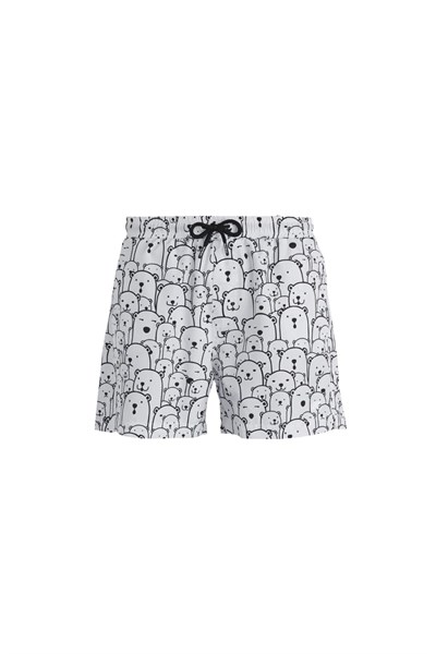 Bad Bear Erkek Desenli Beyaz Deniz Şortu - 21.01.09.011 (Off-White/M)