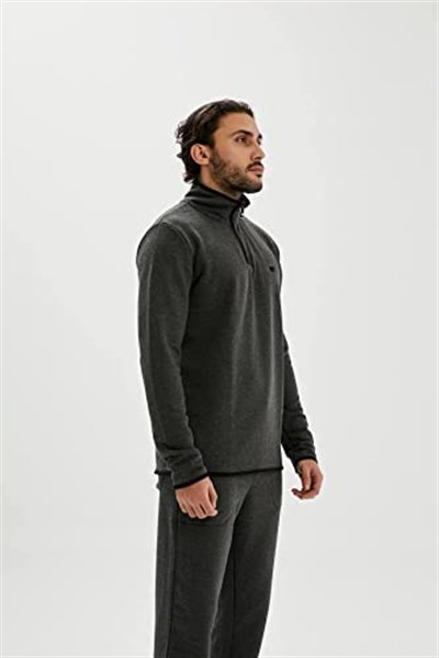 Bad Bear Erkek Koyu Gri Fermuar Yakalı Half-Zip Sweatshirt L