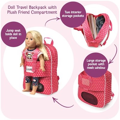 Badger Basket Bebek seyahat sırt çantası ile pelüş Freund-fach – Pembe/Star (American Kız bebekleri için uygun)