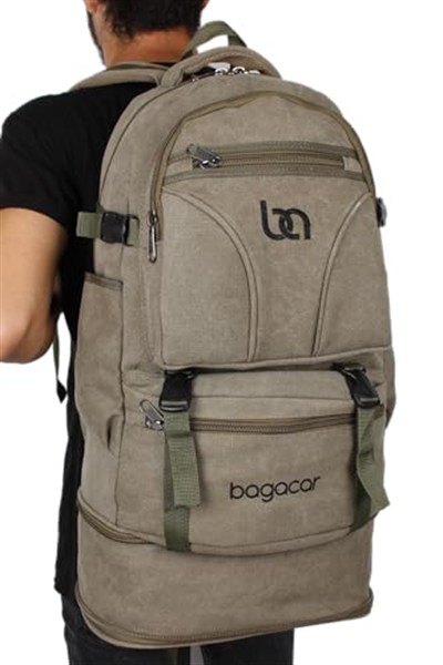 Bagacar 60 Lt Haki Kanvas Laptoplu Körüklü Dağcı Sırt Çantası