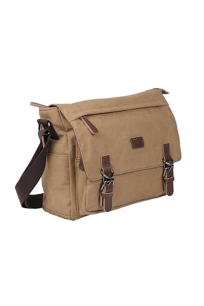 Bagacar Kanvas Kumaş Laptop Bölmeli Unisex Çapraz Çanta Bej