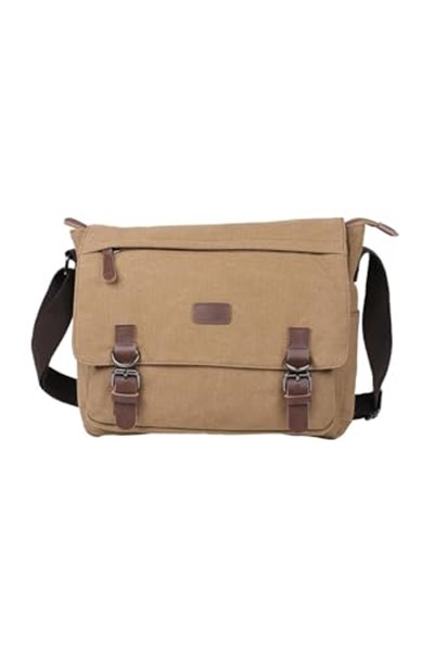 Bagacar Kanvas Kumaş Laptop Bölmeli Unisex Çapraz Çanta Bej