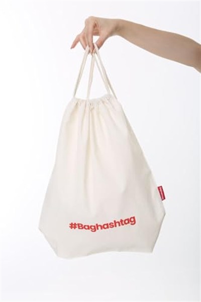 Baghashtag Baskılı Ham Bez Büzgülü Sırt İpli Bez Çanta