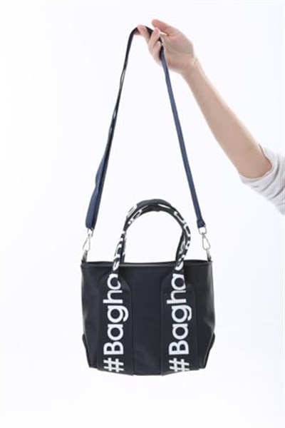 Baghashtag Lacivert Mini Su Geçirmez Kulp Yazılı Tote Çanta