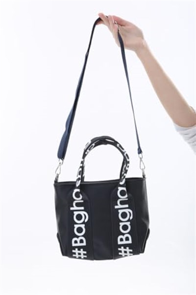 Baghashtag Lacivert Mini Su Geçirmez Kulp Yazılı Tote Çanta