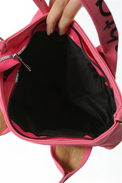 Baghashtag Pembe Mini Su Geçirmez Kulp Yazılı Tote Çanta