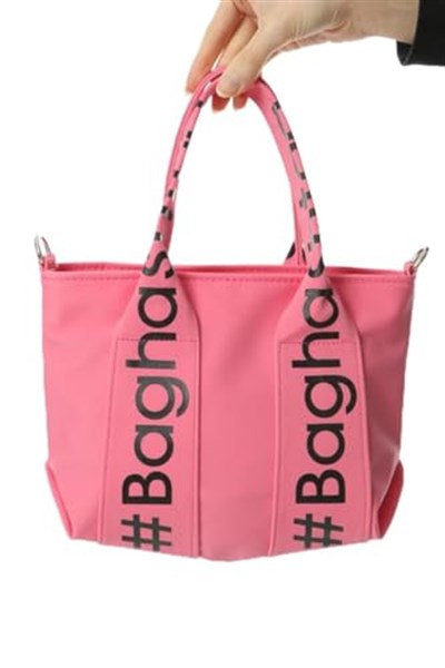 Baghashtag Pembe Mini Su Geçirmez Kulp Yazılı Tote Çanta