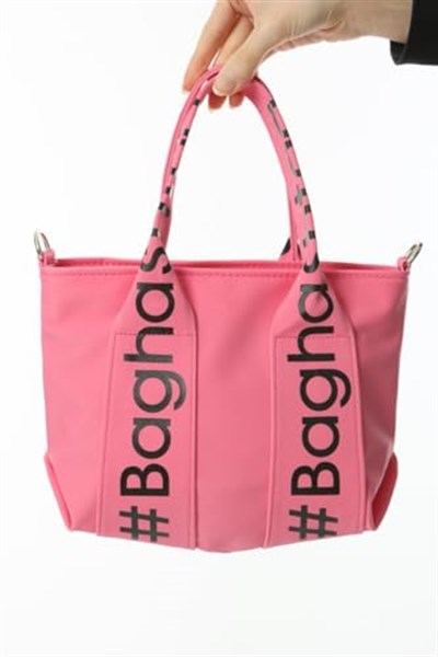 Baghashtag Pembe Mini Su Geçirmez Kulp Yazılı Tote Çanta