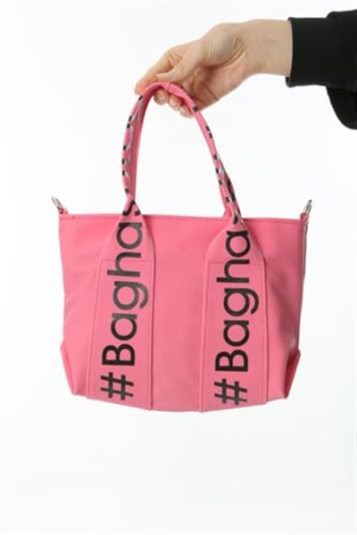 Baghashtag Pembe Mini Su Geçirmez Kulp Yazılı Tote Çanta
