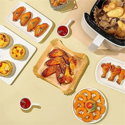 Baker Ticaret Airfryer Pişirme Kağıdı,Xl-Xxl Büyük Boy, Kare, 200 Adet Hava Fritöz Parşömen Fırın Kağıdı Tek Kullanımlık Kağıt Fırın Fritöz Pişirme Kızartma Tavası Için Uygun 20CM