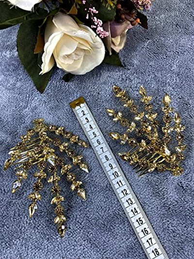 Bal Rengi Çift Yapraklı Helen Model Kına Tacı Saç Aksesuarı
