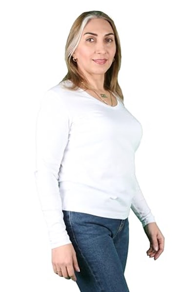 Balins Cotton V Yaka Uzun Kollu Tişört Beyaz L