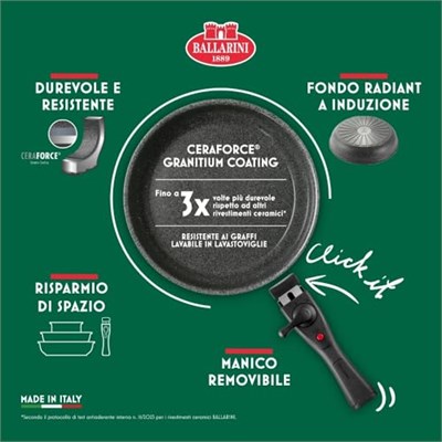 BALLARINI Torre kızartma tavası seti, seramik kaplama, 20 + 28 cm, indüksiyonlu ocaklara uygun, çıkarılabilir sap, alüminyum