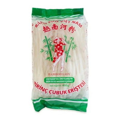 BAMBOO LADY Pirinç Çubuk Eriştesi 5mm, Vietnam Menşeli, 400G (Vietnamese Rice Stick Noodle)