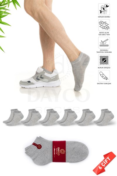 Bambu Erkek Dikişsiz Premium Patik Gri Melanj Çorap 6lı Set 47-50