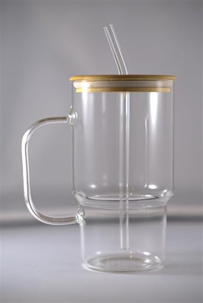 Bambu Kapaklı Isıya Dayanıklı Cam Bardak | 1000ml Şeffaf Mug + Cam Pipet | Sıcak & Soğuk İçecekler için Şık Minimalist Tasarım | Kahve, Çay, Smoothie, Buzlu İçecekler İçin İdeal