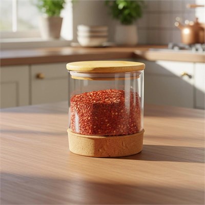 Bambum Corki - Mantar Altlıklı Cam Saklama Kabı 550 Ml