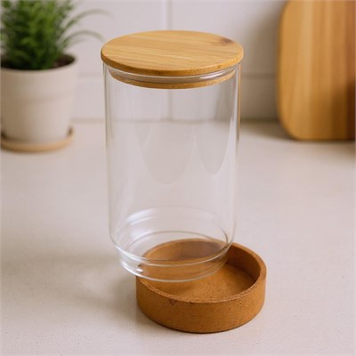 Bambum Corki Mantar Altlıklı Cam Saklama Kabı 950ml