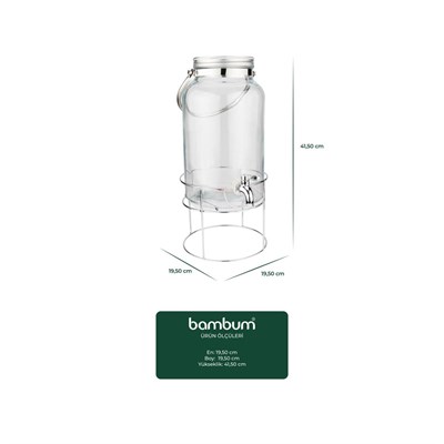 Bambum Crystal Metal Standlı Cam Sebil 6l