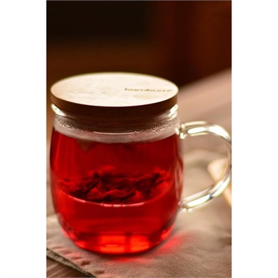 Bambum Dani Bambu Kapaklı Cam Kupa 350 Ml