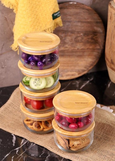 Bambum Duo 300ml 6lı Bambu Kapaklı Cam Kahvaltılık Seti