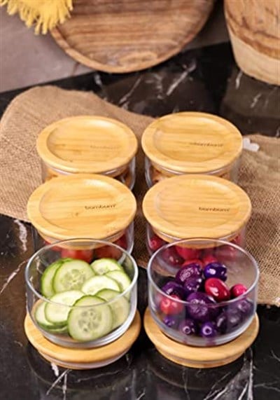 Bambum Duo 300ml 6lı Bambu Kapaklı Cam Kahvaltılık Seti