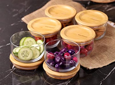 Bambum Duo 300ml 6lı Bambu Kapaklı Cam Kahvaltılık Seti