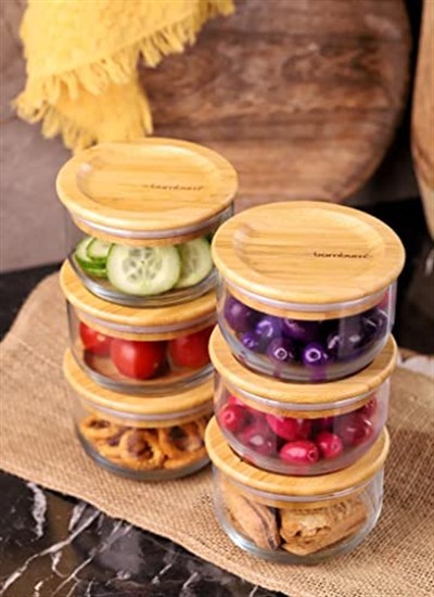 Bambum Duo 300ml 6lı Bambu Kapaklı Cam Kahvaltılık Seti
