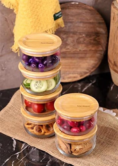 Bambum Duo 300ml 6lı Bambu Kapaklı Cam Kahvaltılık Seti