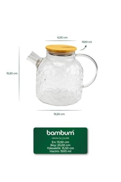 Bambum Juliet - Bambu Kapaklı Cam Demlik 1500ml