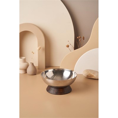 Bambum Nero - Mina - 6lı Bambu Altlıklı Çelik Sunum Tabağı 12cm