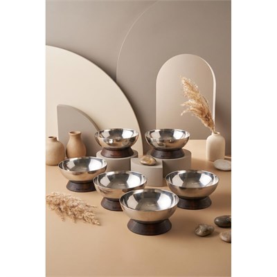 Bambum Nero - Mina - 6lı Bambu Altlıklı Çelik Sunum Tabağı 12cm