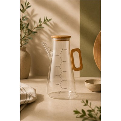 Bambum Olivra Bambu Kapaklı Cam Yağdanlık 1000ml