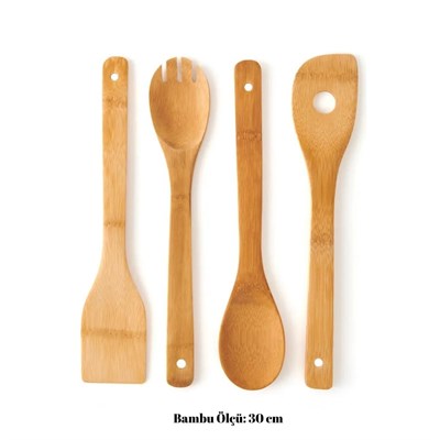 Bambum Ravili - 4lü Servis Maşa Spatula Kaşık Seti